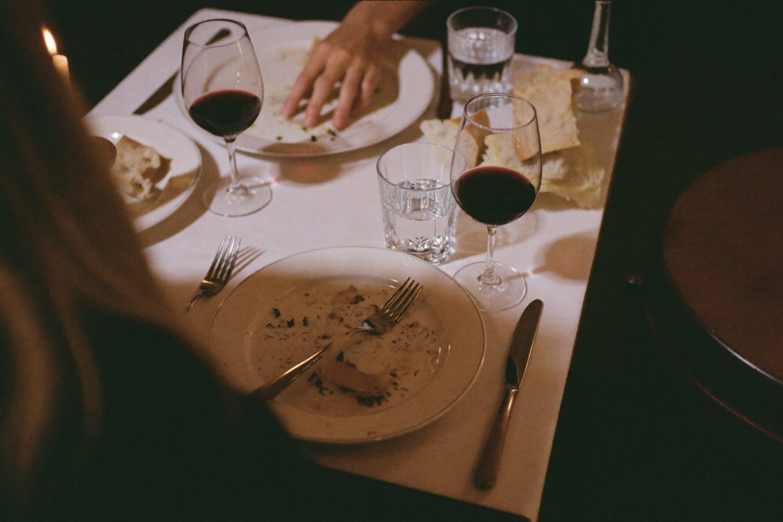 Laid table in a restaurant dining room before service